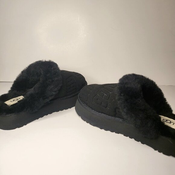 NEW UGG Women's Disquette Felted Platform Slippers Black Sz 7 Comfortable Trendy